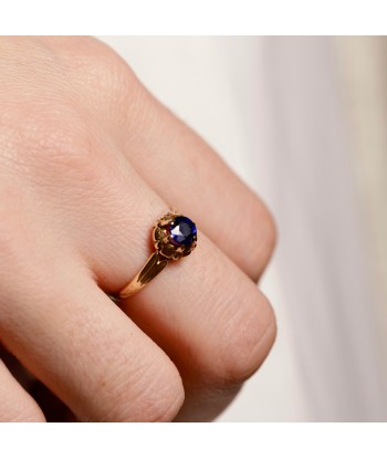 Bague solitaire couronne pierre bleue Paris Déstockage Promo