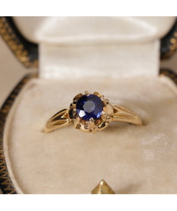 Bague solitaire couronne pierre bleue Paris Déstockage Promo