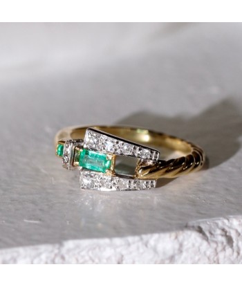 Bague boucle torsadée émeraudes diamants livraison gratuite