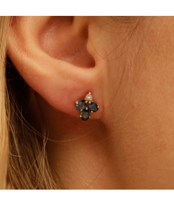 Puces d'oreilles fleurs saphirs diamants sur le site 