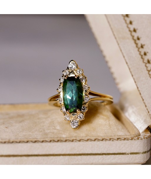 Bague navette tourmaline verte diamants de votre