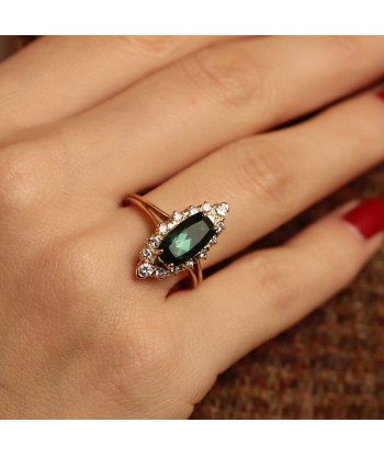 Bague navette tourmaline verte diamants de votre