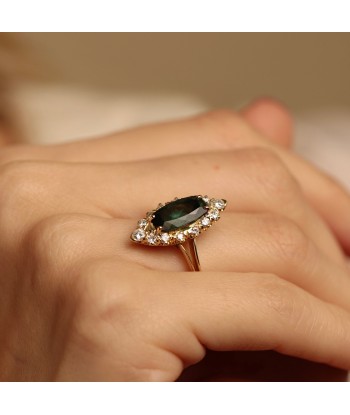 Bague navette tourmaline verte diamants de votre