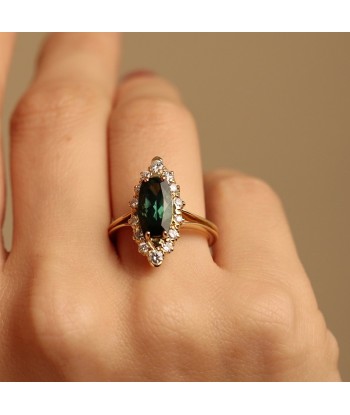 Bague navette tourmaline verte diamants de votre