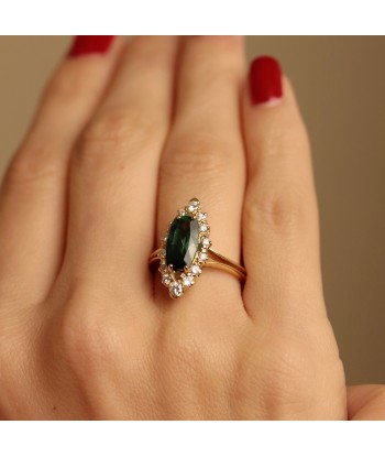 Bague navette tourmaline verte diamants de votre