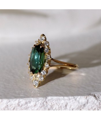 Bague navette tourmaline verte diamants de votre