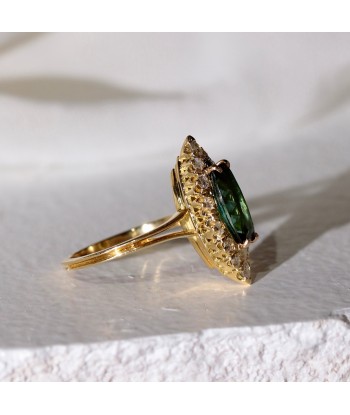 Bague navette tourmaline verte diamants de votre