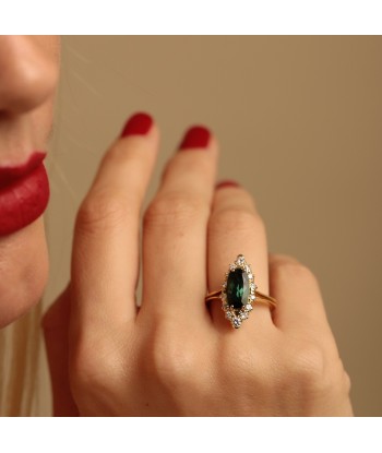 Bague navette tourmaline verte diamants de votre