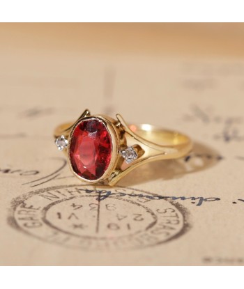 Bague vintage pierre rouge épaulée diamants vous aussi creer 