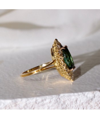 Bague navette tourmaline verte diamants de votre