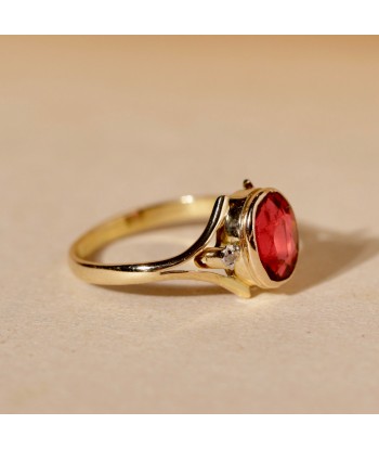 Bague vintage pierre rouge épaulée diamants vous aussi creer 