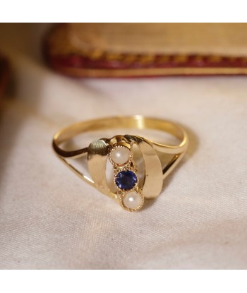 Bague perles et pierre bleue sur le site 