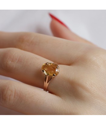 Bague solitaire pierre jaune ovale 2023