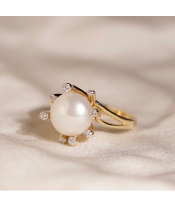 Bague bouton de perle zircones acheter