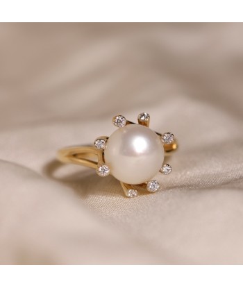 Bague bouton de perle zircones acheter