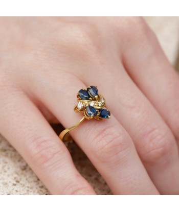 Bague fleur forme libre saphirs poires diamants Les êtres humains sont 