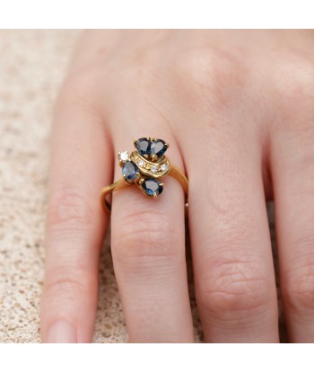 Bague fleur forme libre saphirs poires diamants Les êtres humains sont 