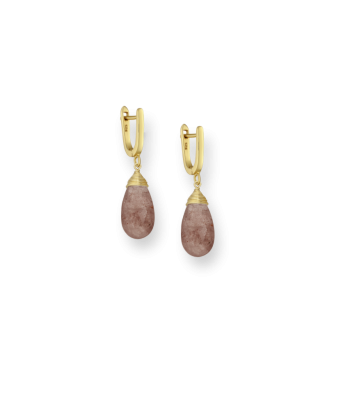 BOUCLES D'OREILLES  DROPS QUARTZ FRAISE de pas cher