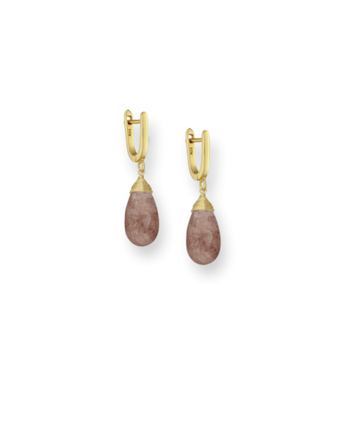 BOUCLES D'OREILLES  DROPS QUARTZ FRAISE de pas cher