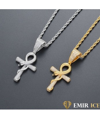 COLLIER PENDENTIF CROIX ÂNKH AVEC SERPENT™ : Symbole de longévité outlet