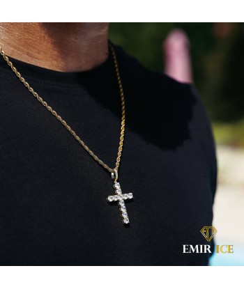 COLLIER PENDENTIF CROIX DIAMANT OR JAUNE français