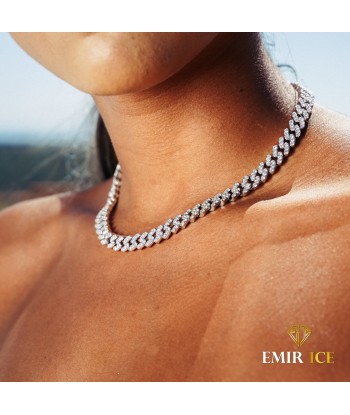 COLLIER MAILLE CUBAINE DIAMANT FEMME OR BLANC - 9MM en linge