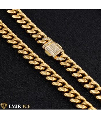 SET DE COLLIER ET BRACELET EMIR CUBAN LINK OR JAUNE - 12MM l'achat 