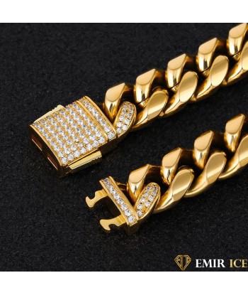 SET DE COLLIER ET BRACELET EMIR CUBAN LINK OR JAUNE - 12MM l'achat 