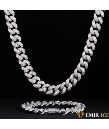 SET DE COLLIER ET BRACELET EMIR CUBAINE OR BLANC - 12MM d'Europe débarque