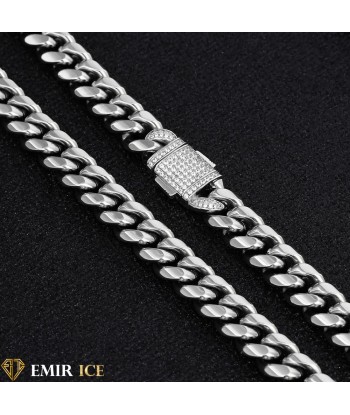 SET DE COLLIER ET BRACELET EMIR CUBAN LINK OR BLANC - 12MM Véritable concentré