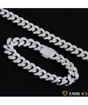 SET DE COLLIER ET BRACELET EMIR CUBAINE OR BLANC - 12MM d'Europe débarque