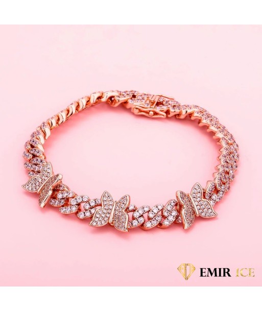 BRACELET CUBAN LINK PAPILLON FEMME OR ROSE - 9MM pas cheres