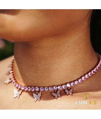 COLLIER PAPILLON DIAMANT TENNIS FEMME OR ROSE plus qu'un jeu 