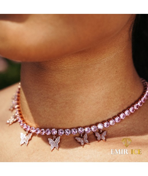 COLLIER PAPILLON DIAMANT TENNIS FEMME OR ROSE plus qu'un jeu 