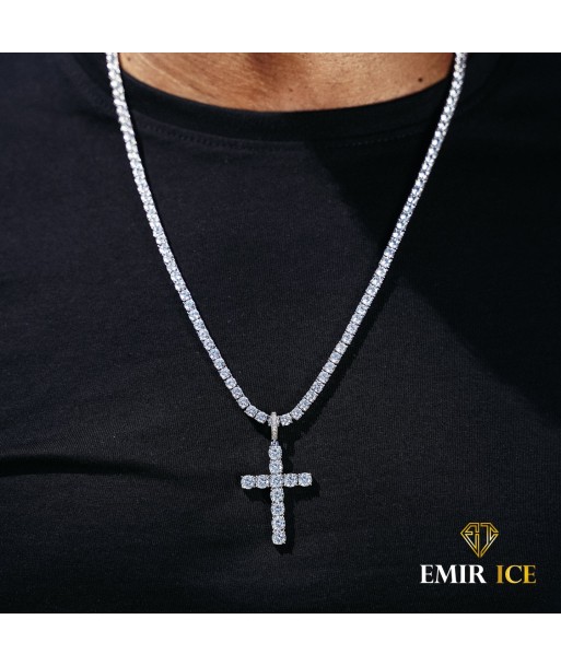 COLLIER PENDENTIF CROIX DIAMANT OR BLANC les muscles