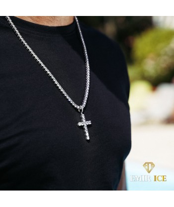 COLLIER PENDENTIF CROIX DIAMANT OR BLANC les muscles