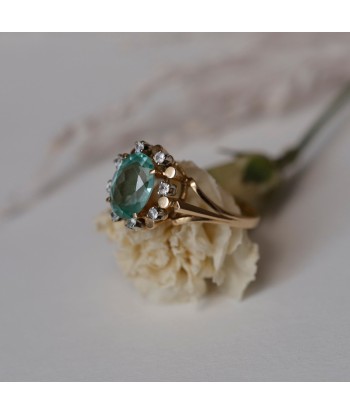 Bague fleur ancienne or rose et spinelle bleu de la marque