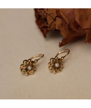 Boucles d'oreilles dormeuses anciennes petite fleur Amélioration de cerveau avec