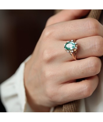 Bague fleur ancienne or rose et spinelle bleu de la marque