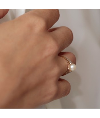 Bague solitaire ancien perle et diamants soldes