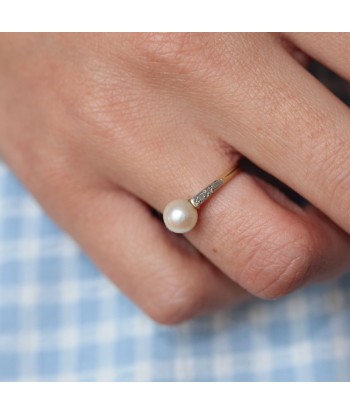 Bague solitaire ancien perle et diamants soldes