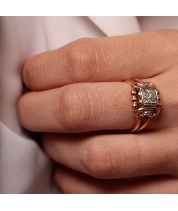 Bague volutes or rose diamant en linge