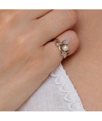 Bague perle de culture & diamants ou a consommer sur place