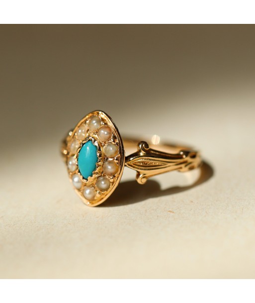 Bague navette turquoise et demie perles plus qu'un jeu 