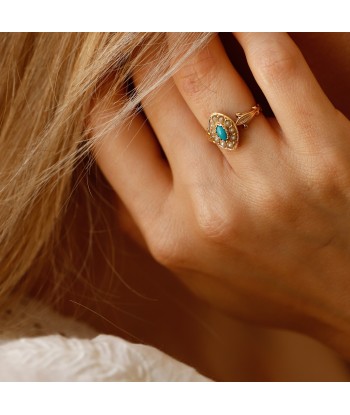 Bague navette turquoise et demie perles plus qu'un jeu 