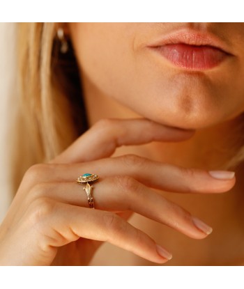 Bague navette turquoise et demie perles plus qu'un jeu 