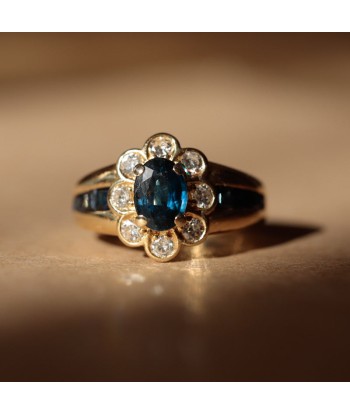 Bague marguerite saphirs serti rail et diamants sur le site 