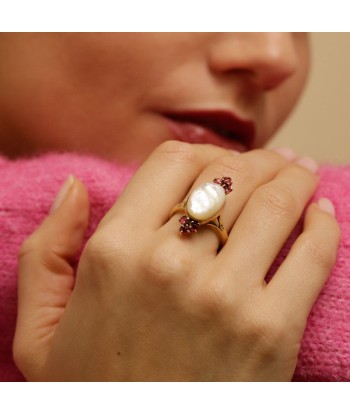 Bague marquise vintage rubis et nacre naturelle Par le système avancé 