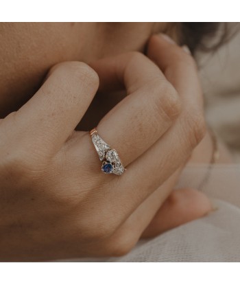 Bague ancienne Toi et Moi diamants et saphir les ctes