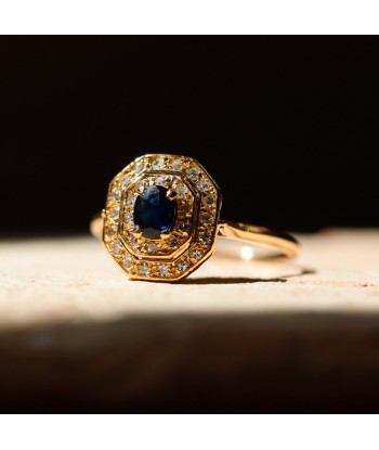 Bague octogonale majestueuse saphir et diamants destockage